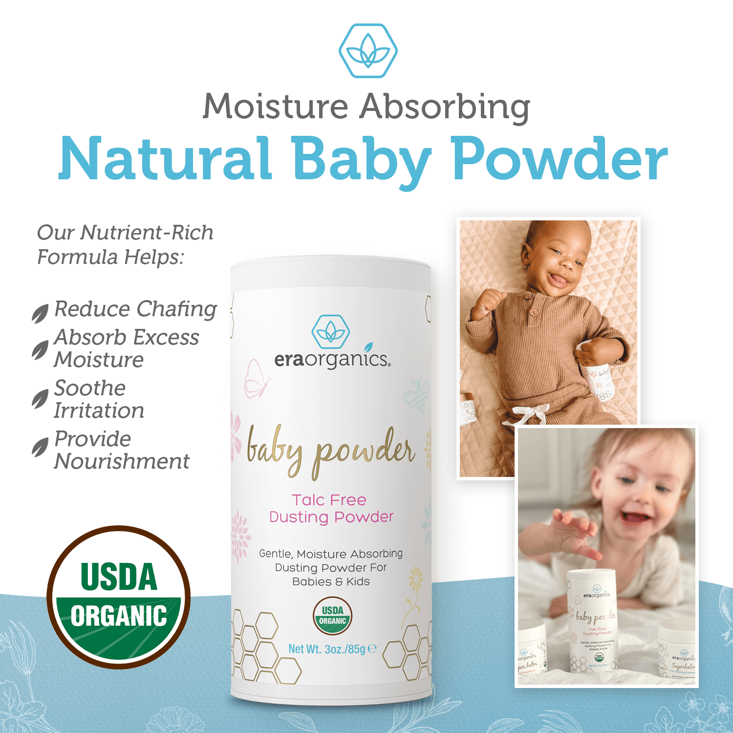 Talc free baby powder USDA Organic Dusting powder Eraorganics